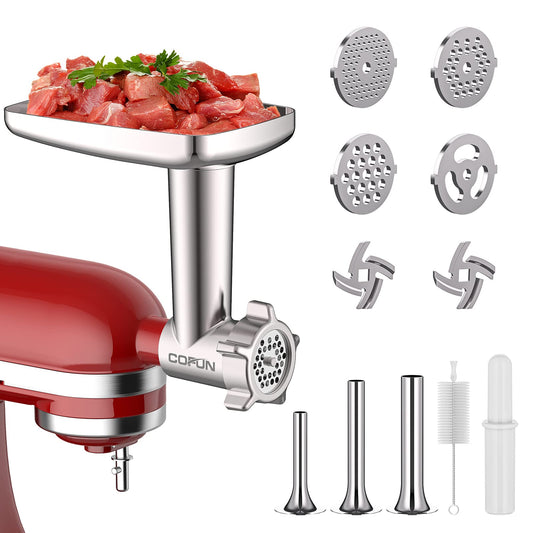 COFUN Meat Grinder Attachment for Kitchenaid, Meat Grinder with 4 Grinding Plates, 3 Sausage Stuffers for Kitchenaid, Meat Grinder Attachment for Kitchenaid Metal Grinder
