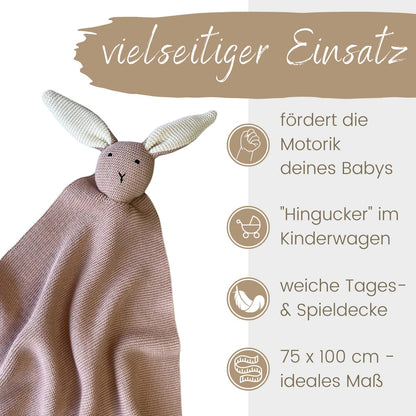 DIKOS Original 2-in-1 Baby Blanket & Snuggle Bunny (Blush) – a lovely gift for newborns made from soft organic cotton (GOTS) – perfect as baby girl's first cuddly toy at birth