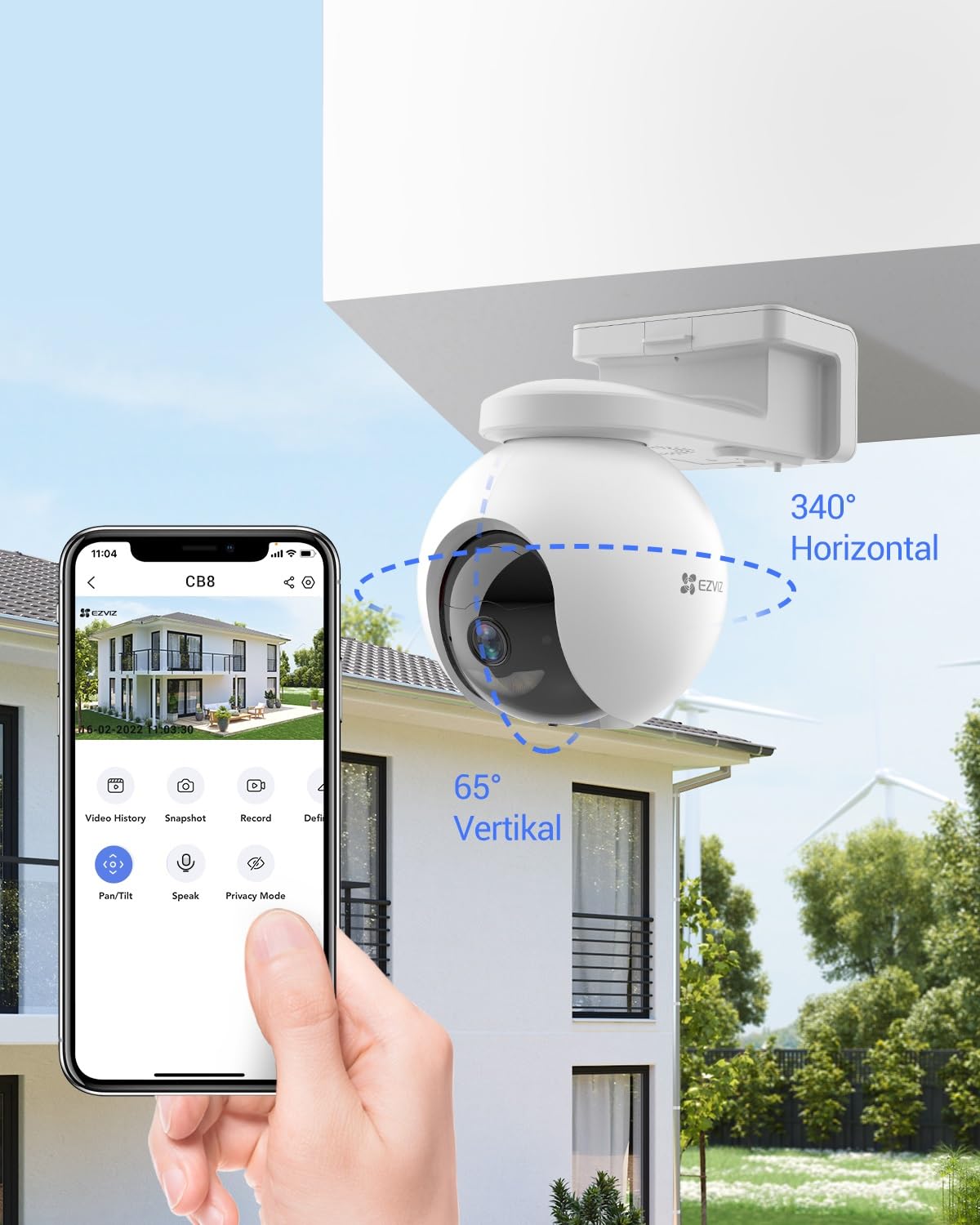 EZVIZ 2K wireless outdoor camera with 10400mAh battery, PT battery camera with AI person detection, Automatic tracking, Active defense with siren and spotlight, Two-way audio.