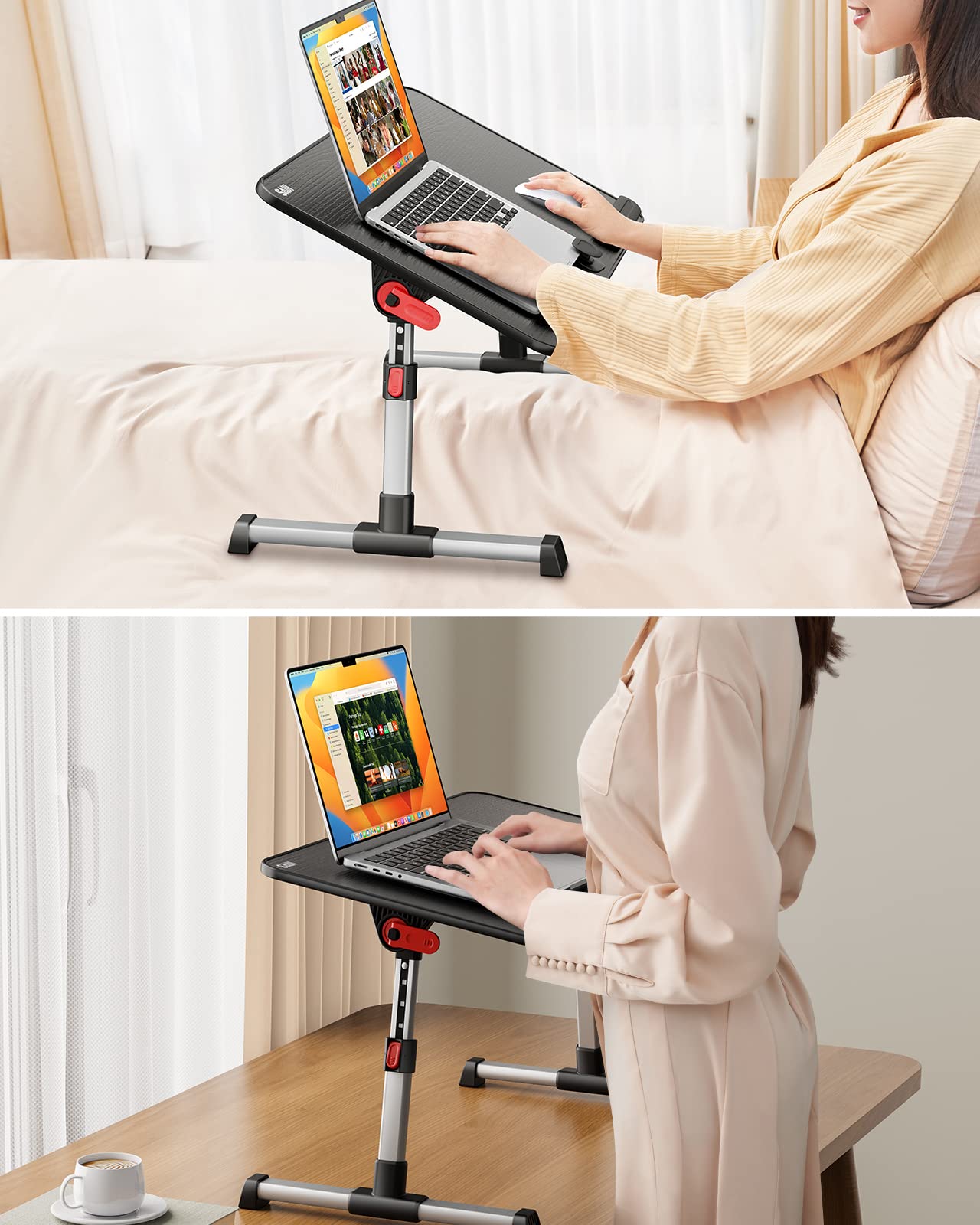 Table, SAIJI Adjustable Bed Table, with 4 adjustable angles, Foldable Lapdesk for working, studying, reading, writing, eating on sofa, couch, floor. Fits up to 17" laptop (60*33cm black)
