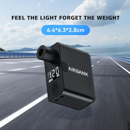 AIRBANK Electric Bike Pump Pocket PRO, 120PSI Mini Bike Inflator, cordless bike pump with rechargeable battery for Shrader and Presta valves.