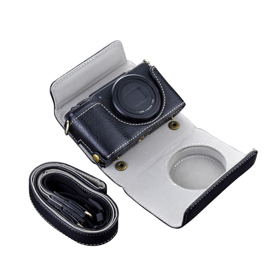 Rieibi GR II bag vintage PU leather camera case for GR II GRII GR2 DSLR camera protective cover with strap black, black, retro style