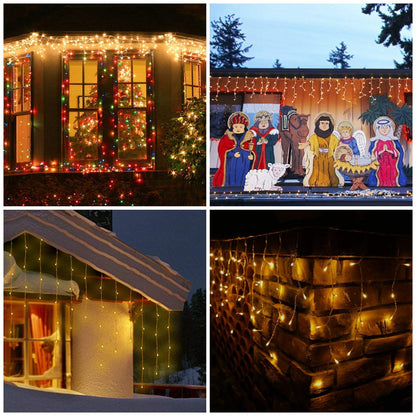 BrizLabs 240 LED Christmas Lights Outdoor Icicle Lights Warm White Curtain Lights Christmas Decorations 8 Modes Indoor Icicle String Lights Curtain for Party, Wedding, Garden