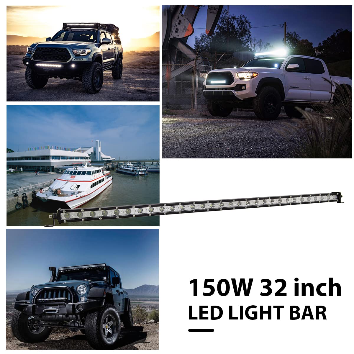 SKYWORLD 150W LED Light Bar 1 piece, Waterproof IP67 Offroad Lighting LED Bar 60W 6000K White 12V for Car, Truck, Motorcycle, SUV, ATV, Tractor, Boat, Off-road Vehicle, Construction Vehicle, Mining Machine