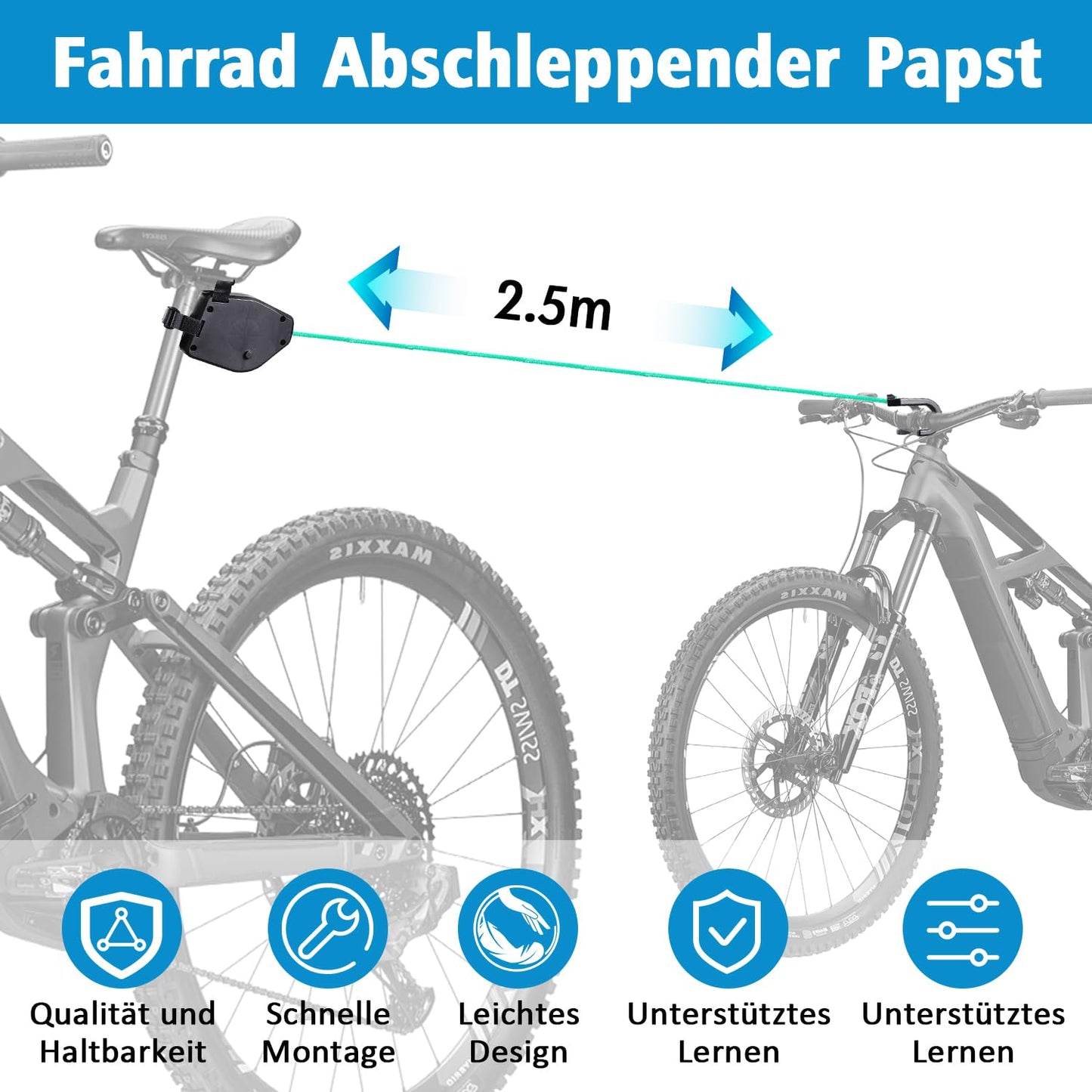 FIVAVA Bike Tow Rope Kids 2.5M Retractable Tow Rope Bike Parent Child Traction Rope 500 lbs for Kids MTB Bike