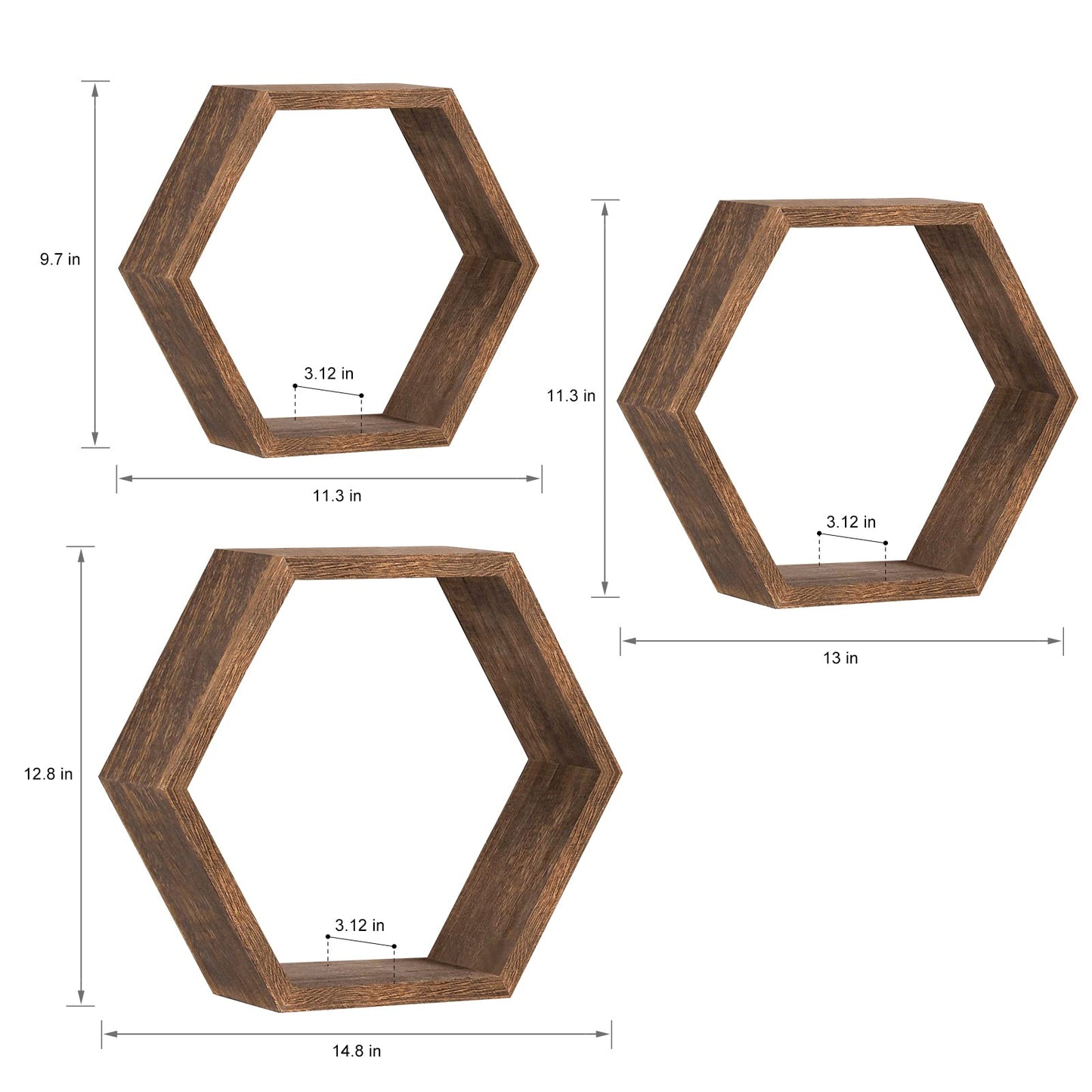 YBING Floating Hexagon Shelf Wooden Wall Shelf (Brown-6 Pack)