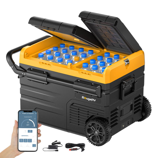 BougeRV Portable Compressor Cooler CRD 35L 12V/24V 230V Dual Zone Double Door, Car Refrigerator Electric with APP Control, for Camping Car Travel Boat -20℃~20℃ (Updated)
