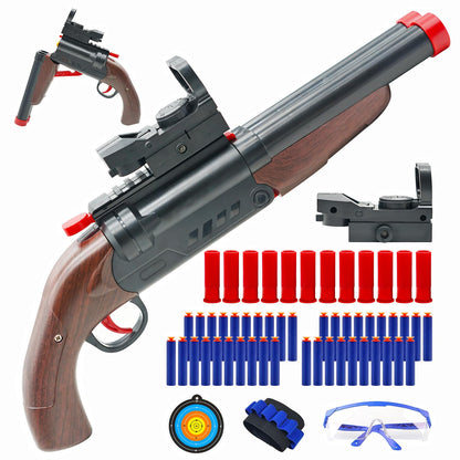 Double Barrel Soft Bullet Shot Toy Foam Blaster with Shell Ejection, 2 in 1 Foam Dart Blaster, Gift for Kids, Youth, Teen Toy Soft Bullet Educational Model Games for Boys 6+