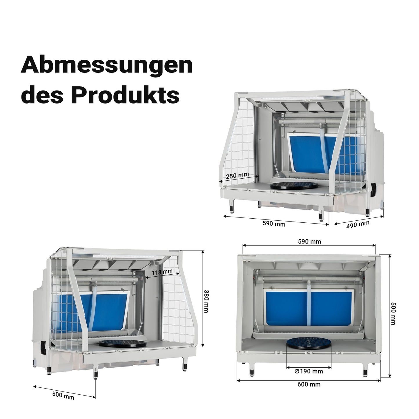 XPOtool airbrush extraction system with water wall 11m³/min, waterfall water shield with LED, and fan for extracting paint mist, high-quality spray booth for airbrush work.