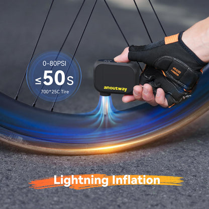 Tiny Pump Anoutway mini bike pump, electric air pump with digital gauge, electric bike air pump, automatic shut-off for mountain bike, city bike, and road bike AT1 PRO.