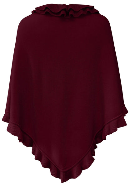Poncho cape traditional scarf cloak shawl trachten cloth women's knitted poncho traditional knit cape knitted wrap ruffles scarf cashmink, color: dark red