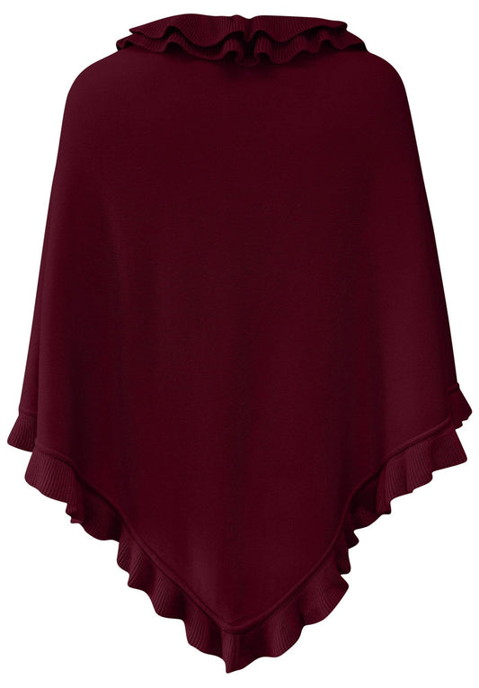 Poncho cape traditional scarf cloak shawl trachten cloth women's knitted poncho traditional knit cape knitted wrap ruffles scarf cashmink, color: dark red