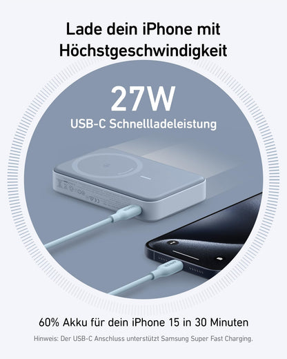 Anchor MagGo Power Bank, Qi2-certified 15W fast MagSafe-compatible portable charger, 10,000mAh battery, Smart display & foldable stand, for iPhone 17/16/15/14/13, incl. USB-C cable