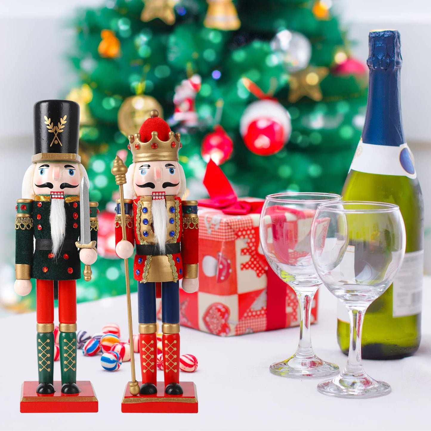 2 pieces Christmas Nutcracker Soldier Wooden Marionette Ornament 30 cm Nutcracker Toy Classic Traditional Christmas Desktop Decorations