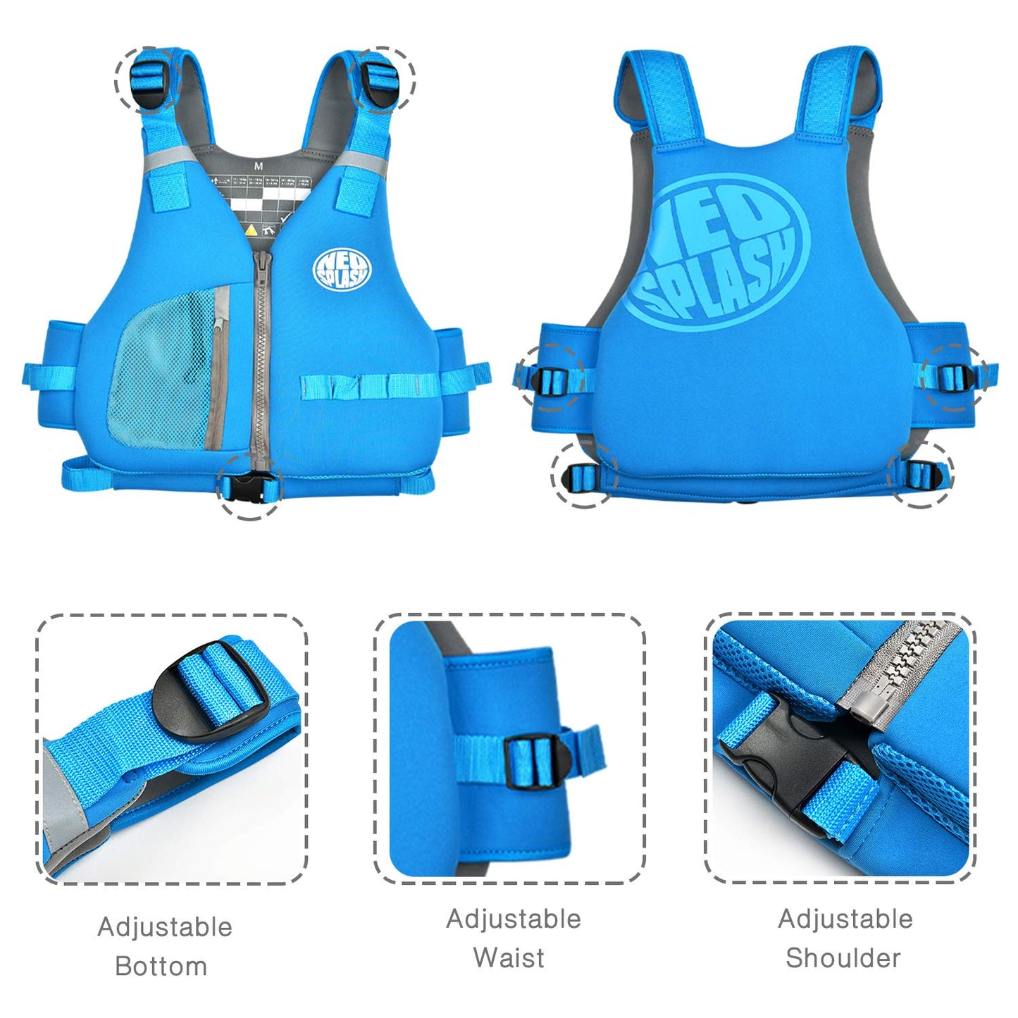 Adult swim vest, buoyancy aid, foam vest ideal for water sports, kayaking, boating, snorkeling (Blue, S)