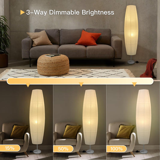 LALISU Floor Lamp Paper Lamp Modern Floor Lamps with Lampshade, Floor Lamp for Living Room with Foot Switch, Bedroom, and Study Room (White-01)