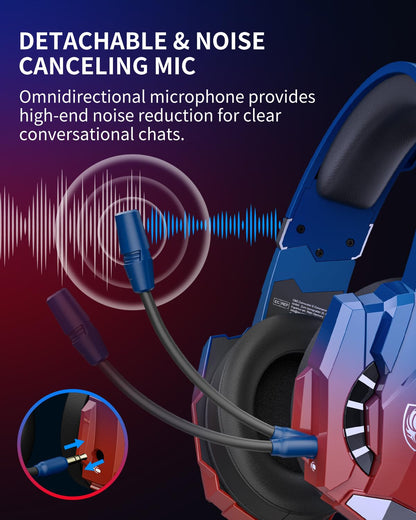PHOINIKAS PS5 Wireless Headset, 2.4G Gaming Headphones Wireless for PC PS4 Switch Mac, Foldable Surround Sound Noise Cancelling Gamer Headset with microphone, Over 50 hours of battery life (Dazzle Blue)