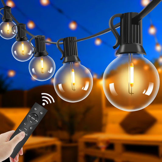 Outdoor string lights with remote control - 15M dimmable LED string lights with G40 bulbs, 4 modes and timer function, waterproof for outdoor garden balcony terrace party camping wedding.