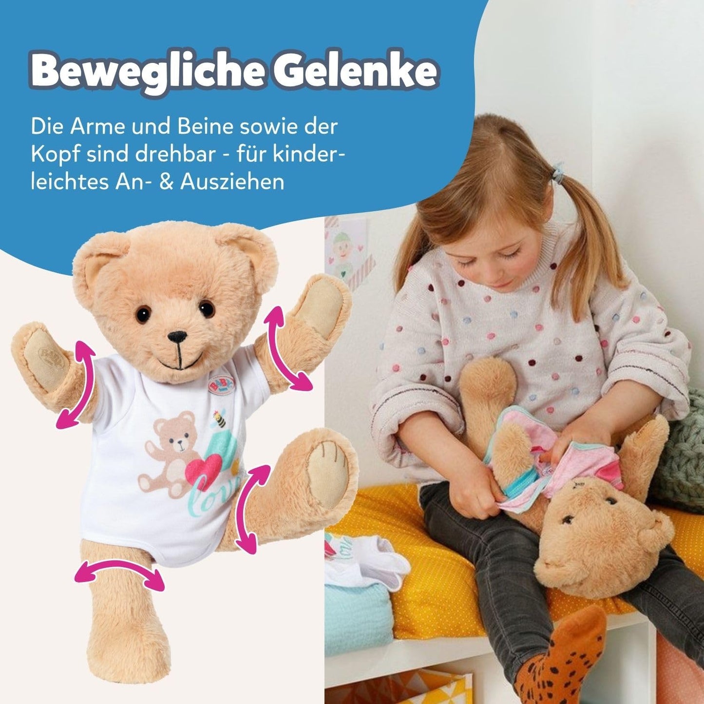 BABY born Singing Teddy - plush bear with sound function & white romper - movable arms & legs - suitable for children aged 18 months and older - sings 5 German songs from the series
