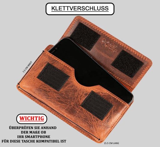 MATADOR 2in1 genuine leather phone case with zipper pocket in #Brisbane, comes with a luxurious gift box and RFID protection. Elegant belt phone case for smartphones up to 6.1 inches in vintage brown.