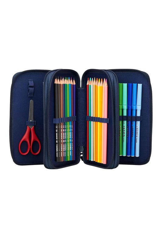 ergobag Maxi Pencil Case Set 40 pieces, Lyra colored and felt-tip pens, small change compartment, ruler, scissors SpaceBär - Dark Blue