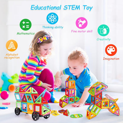 Crenova Magnetic Building Blocks 122 Pieces Magnetic Toy Magnet Blocks Toy for Kids Magnet Toy for Boys and Girls ages 3 4 5 6 7 8