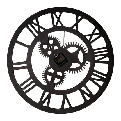 Lafocuse wooden wall clock large industrial silver, silent vintage wall clock 60cm XXL, gear roman numerals steampunk large for living room kitchen.