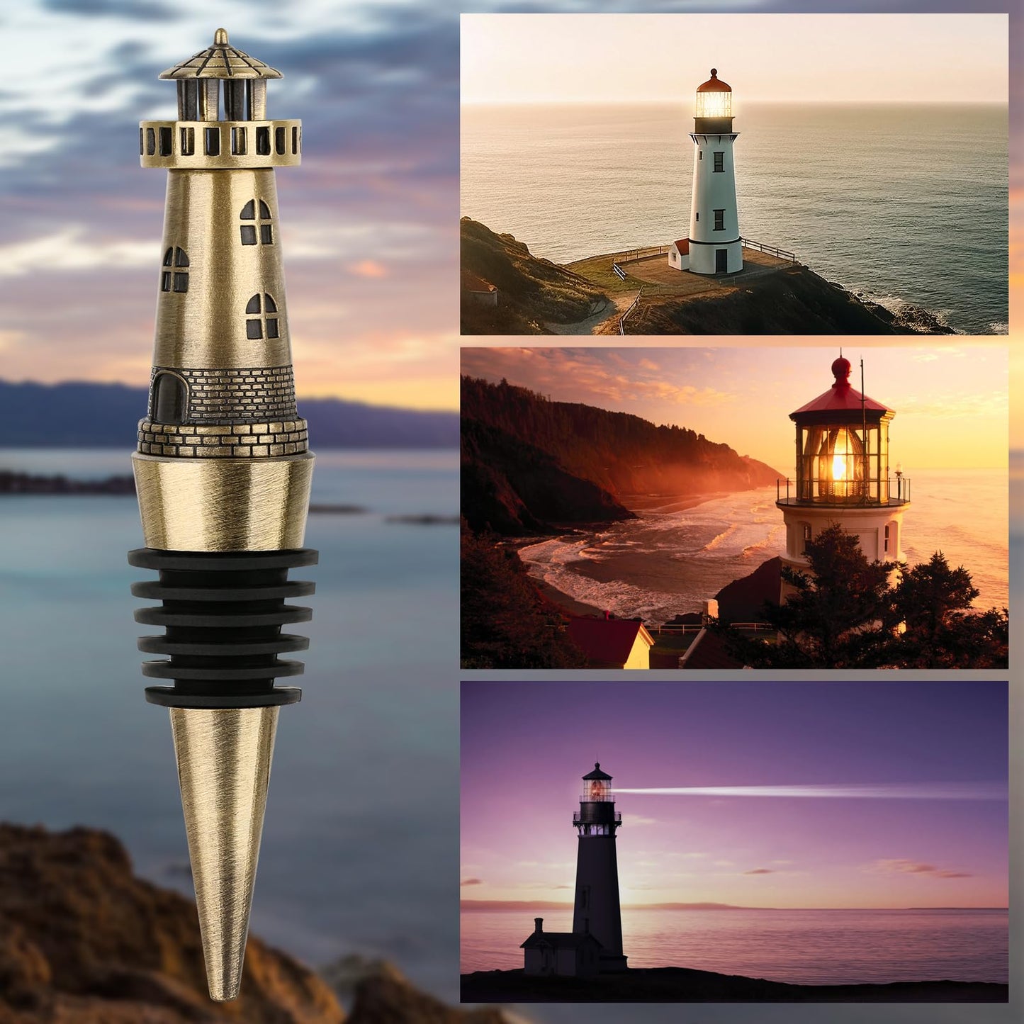 LKKCHER lighthouse wine bottle stopper, lighthouse decor, wine gifts for men and women, wine stopper for wine bottles, Father's Day gift birthday gift, Bronze