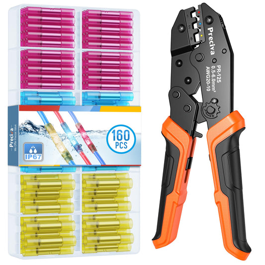 Crimping Tool Wire Connector Set, Preciva Wire Crimping Pliers 0.5-6mm² with 160pcs Heat Shrink Connectors.
