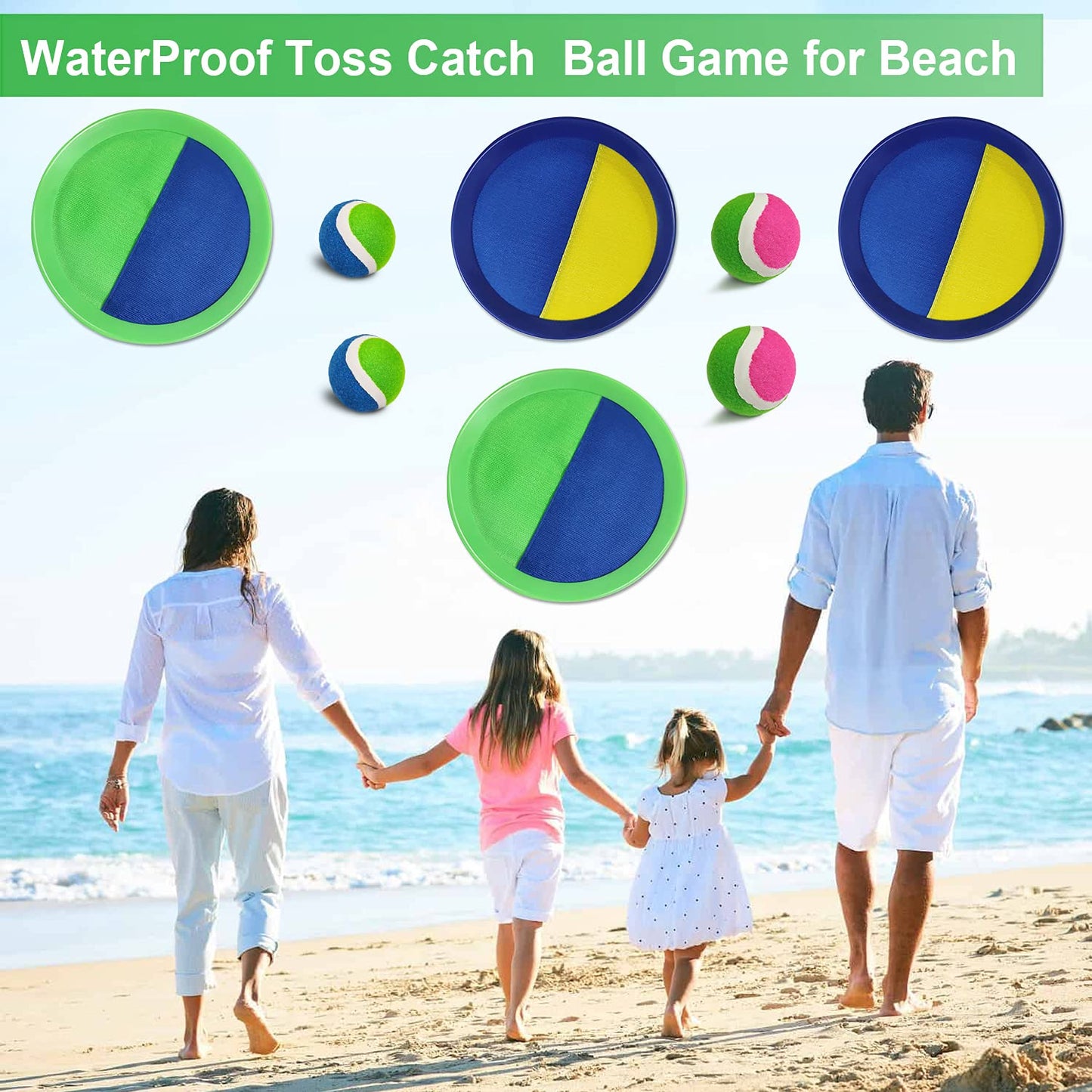 Jalunth Velcro Ball Game Velcro Ball Beach Toy Beach Games Throwing Game Kids Adults Garden Outdoor Beach Toy Games 2 3 4 5 6 7 8 9 10 years Girls Boys Boy Easter Gifts