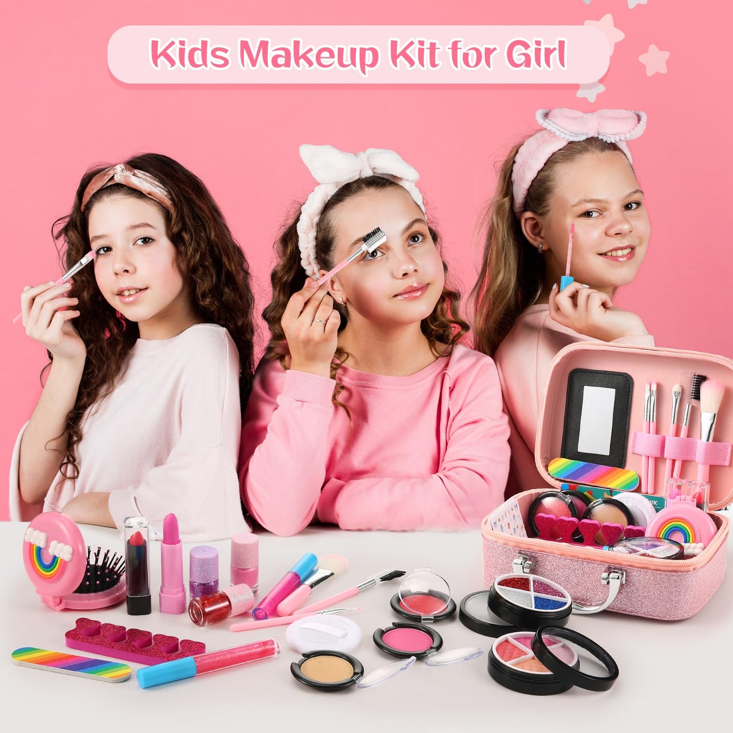 SLEMAKO Kids Makeup Set for Girls, 29PCS Washable Makeup Case for Girls, Halloween Christmas Birthday Gifts for Girls 3 4 5 6 7 8 9 10 Years