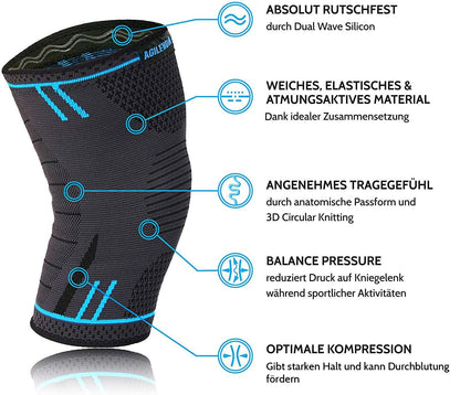 AGILE NOW® Knee Brace 2 Pack Premium stabilizes & protects joints during every movement, Knee Support for Women & Men, non-slip & breathable Knee Pads, for any sport (L | Blue)