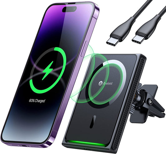 andobil mobile phone holder with MagSafe charging function. Suitable for iPhone 16 series with 15W wireless charging capability. KFZ Wireless Car Fast Charger Qi charger for iPhone 16/15/14/13/12 Pro Max.