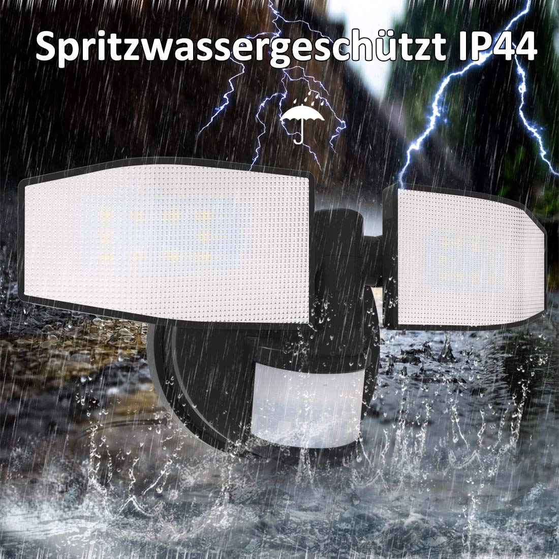 Northpoint battery-powered LED spotlight with motion sensor. Adjustable and pivoting floodlight with 400 lumens. Splash-resistant in cold white 5000K. Requires 3X C batteries (Black).