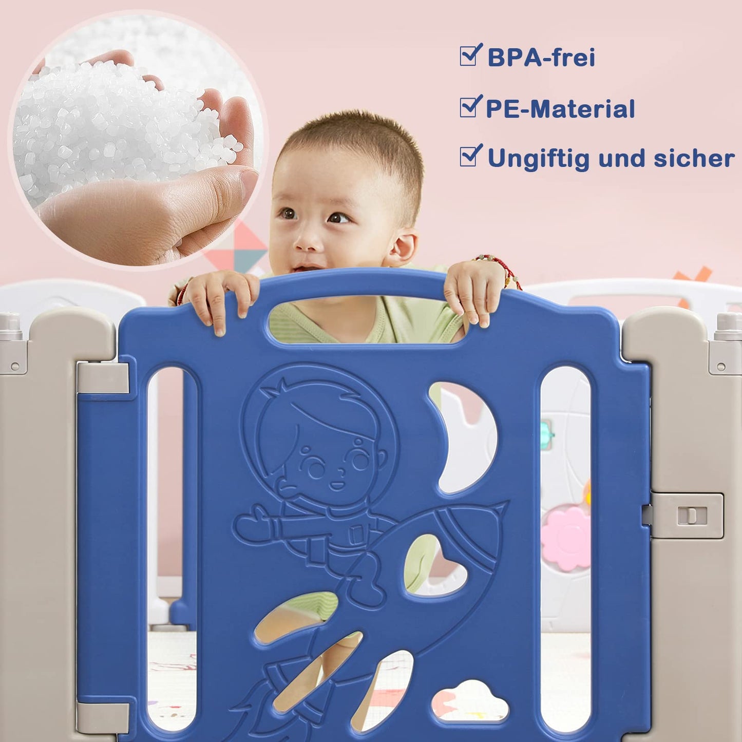 UISEBRT Playpen Baby Playard Foldable with Door and Toy Board, Plastic Safety Fence Playpen Protection Activity Center for Kids, BPA Free, 18 Panels Blue