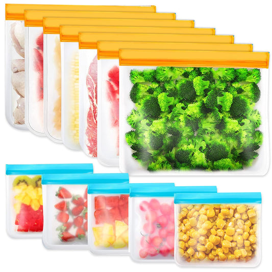 12 pack Reusable Storage Bags - BPA-free Freezer Bags, Sandwich Bags, Silicone Food Bags, Leakproof Lunch Packs for Travel Jewelry