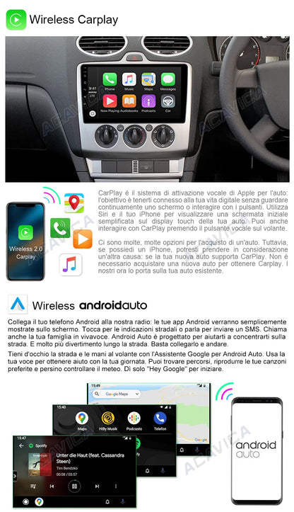 ACAVICA 9 inch Android car radio for Ford Fiesta MK5 Focus MK2 Transit Kuga C-Max S-Max Galaxy Wireless Carplay Car Radio Bluetooth GPS Navigation SWC WiFi