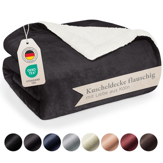 Blumtal Premium Sherpa Cuddly Blanket fluffy 220x240 cm - Oeko-Tex certified. Sofa Blanket with thick Sherpa lining - super fluffy and extra thick, warming - Fluffy Blanket - Anthracite
