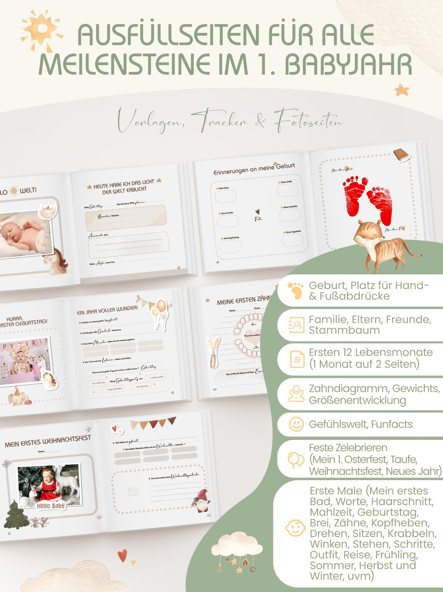 My First Year Baby Album, High-Quality Baby Journal Memory Book for the First Year, Photo Book Baby Gift Gifts for Birth Girl & Boy & expectant Mothers Hardcover Forest Animals