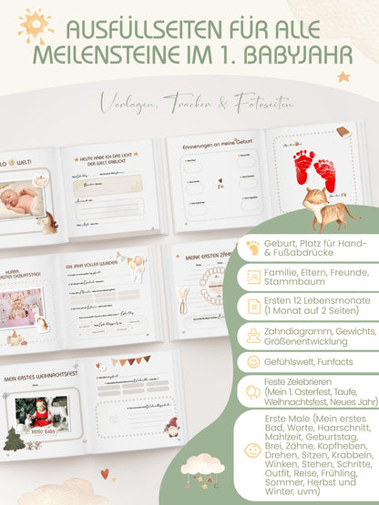 My First Year Baby Album, High-Quality Baby Journal Memory Book for the First Year, Photo Book Baby Gift Gifts for Birth Girl & Boy & expectant Mothers Hardcover Forest Animals