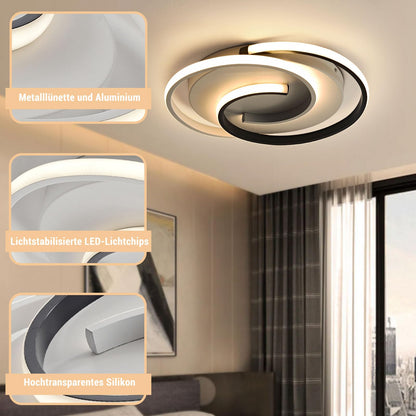 LED ceiling light, modern dimmable ceiling light with remote control for living room, black-white bedroom lamp, round design with memory function. Suitable for living room, bedroom, office.