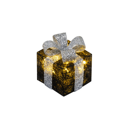 Bambelaa! 3-piece LED decorative gift light boxes with timer Christmas decoration Christmas decor illuminated decor Christmas black-silver