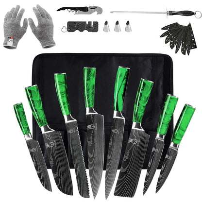 FULLHI Knife Set, 14pcs Japanese Knife Set, Multicolored Premium German Stainless Steel Kitchen Knife Set