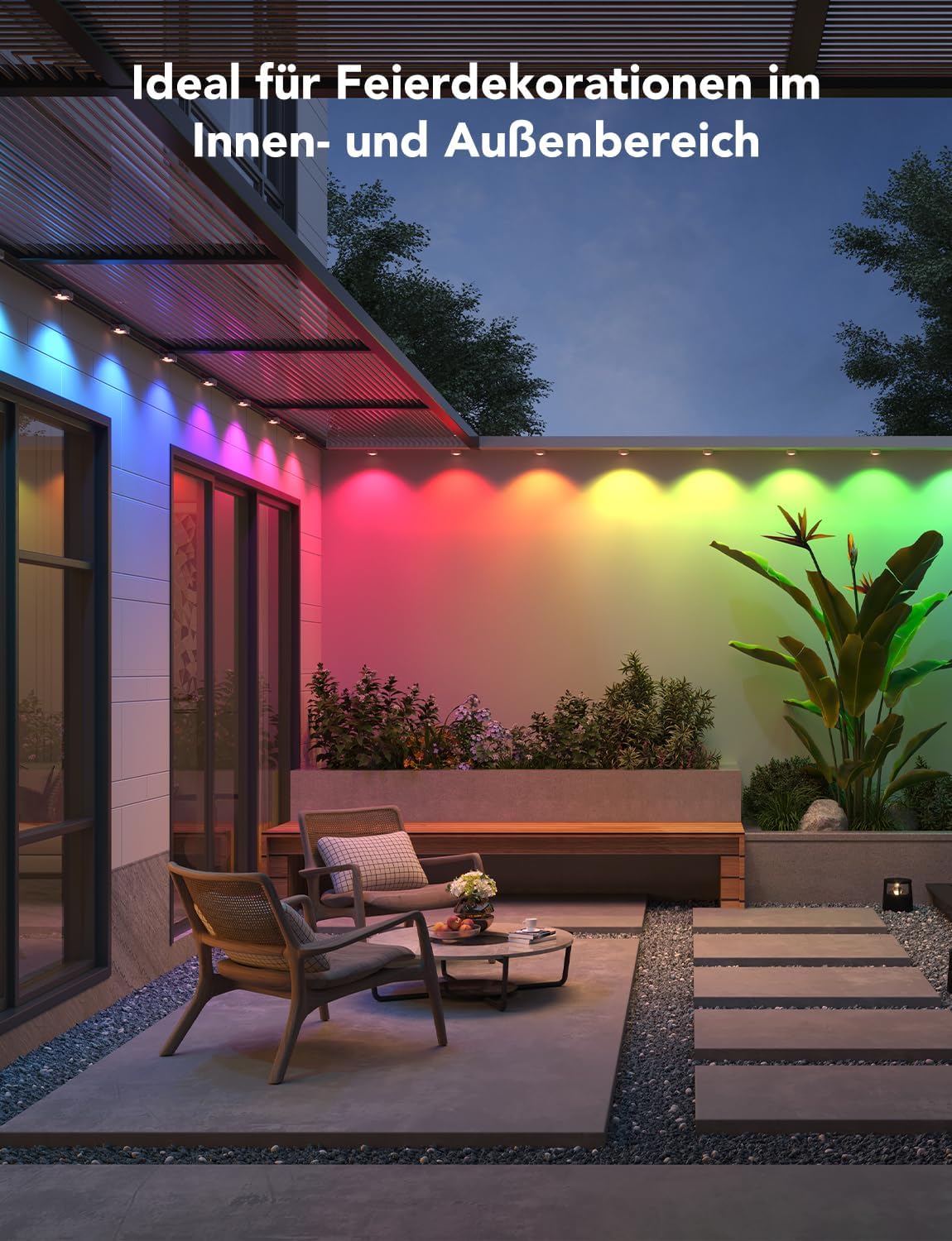 Govee Permanent RGBIC Outdoor Lighting with 72 Scene Modes, 45m with 108 LED Soffit Lights, IP67 Waterproof, for Party, Game Day, Daily Lighting, Works with Alexa, Google Assistant.