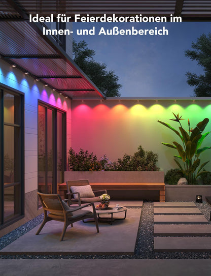 Govee Permanent RGBIC Outdoor Lighting with 72 Scene Modes, 45m with 108 LED Soffit Lights, IP67 Waterproof, for Party, Game Day, Daily Lighting, Works with Alexa, Google Assistant.