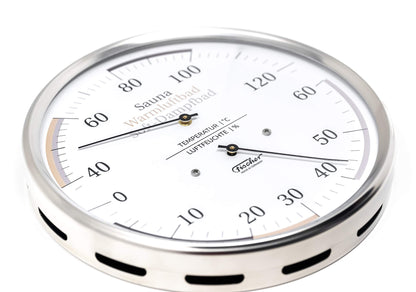 Fischer 185.01 Sauna Universal Thermohygrometer - 160mm Hair Hygrometer and Bimetal Thermometer made of stainless steel. Made in Germany.