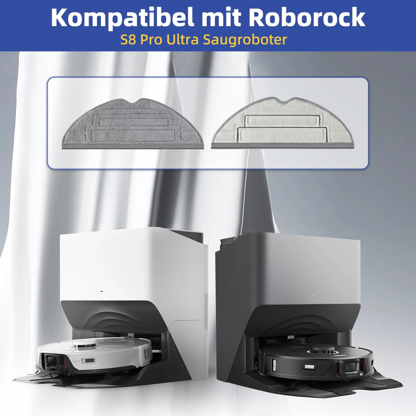 8 pieces of cloths for Roborock S8 Pro Ultra robot vacuum, Silver Ion Microfiber VibraRise 2.0 cloth accessory (blue-gray)