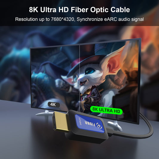 8K Fiber Optic HDMI Cable 5M, 48Gbps High-Speed HDMI 2.1 Cable 8K@60Hz 4K@120Hz Dolby/Dynamic HDR/HDCP 2.3/eARC HDMI fiber optic cable unidirectional, compatible with Blu-ray/TV box/HDTV/projector.