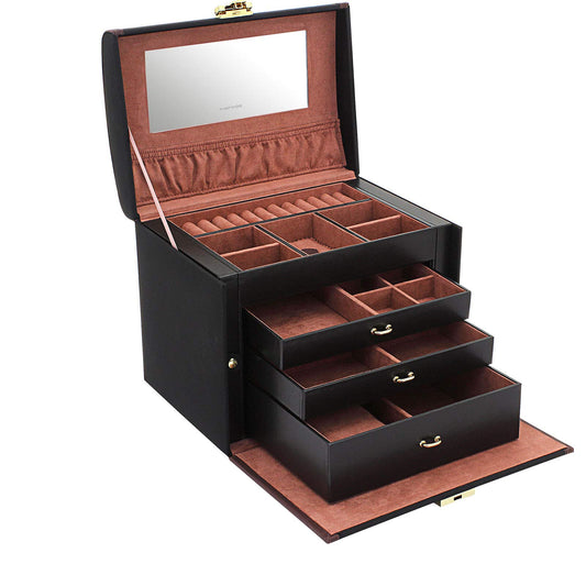 Friedrich23 Jewelry Box - Jewelry and Watch Case Copenhagen 2.0 Microfiber in black - Drawers and hinged door
