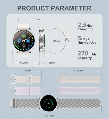 Iaret Smartwatch, 1.32 inch round wearable with phone function, personalized screen, music control, heart rate monitor, step counter, calories, etc. IP68 waterproof fitness tracker.